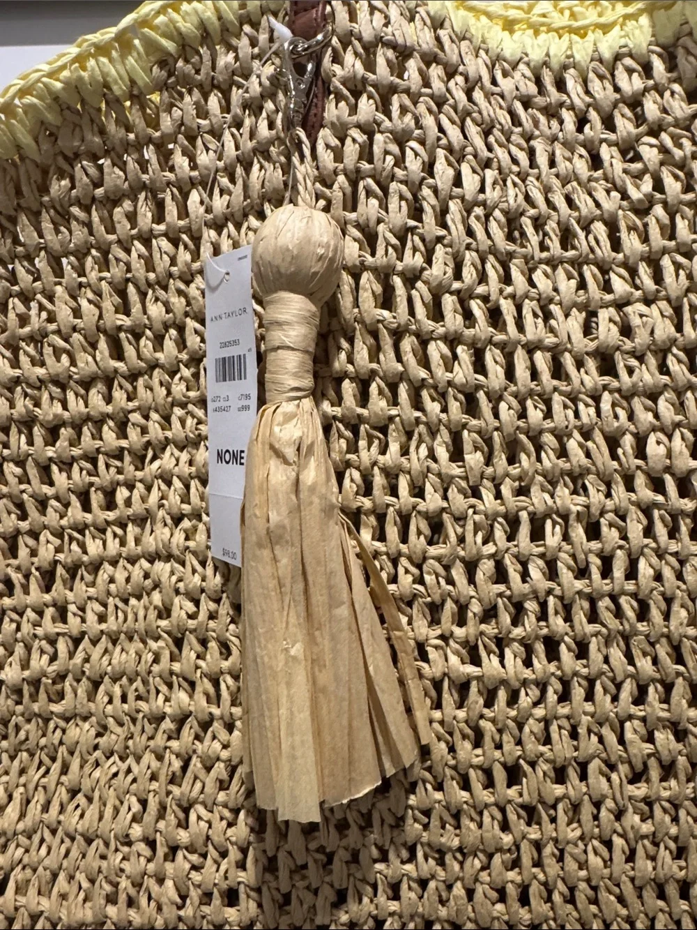Ann Taylor NWT Yellow Woven Tote with Brown Base and Tassel